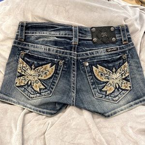 Miss Me Butterfly Embellished Blue Jean Shorts Size 26